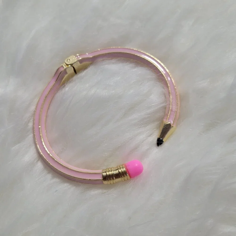 Pink Pencil Design Hinged Bracelet